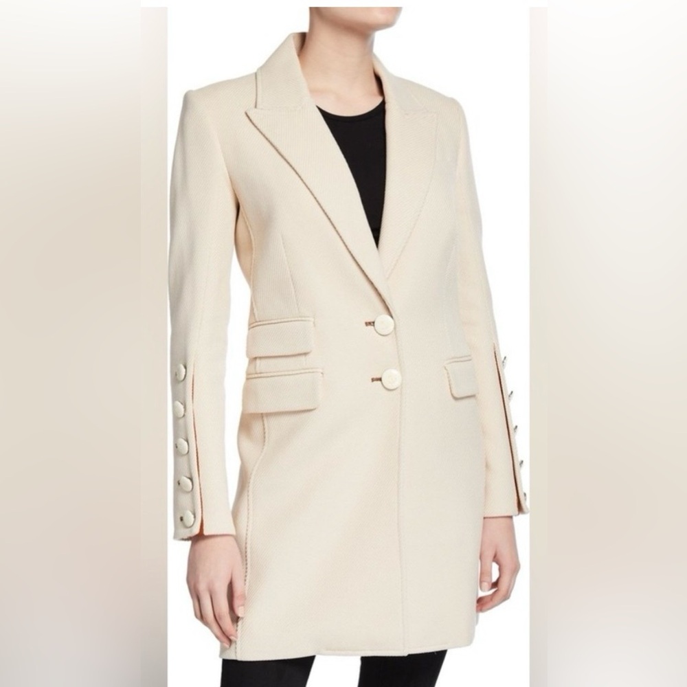 Veronica Beard Reece Two Button Closure All Cotton Coat Peak Lapels Cream Sz. 0